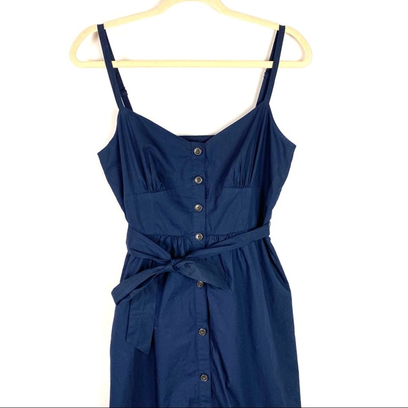 J. Crew Button Front Cotton Poplin Sundress Navy 6 - Picture 3 of 8